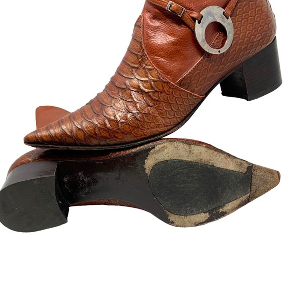 Pour L'Amour Italian Cognac‎ Leather Pointed Mid Calf Zip Boots - Picture 13 of 15